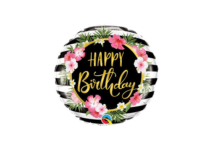 Happy Birthday Hibiscus Stripes