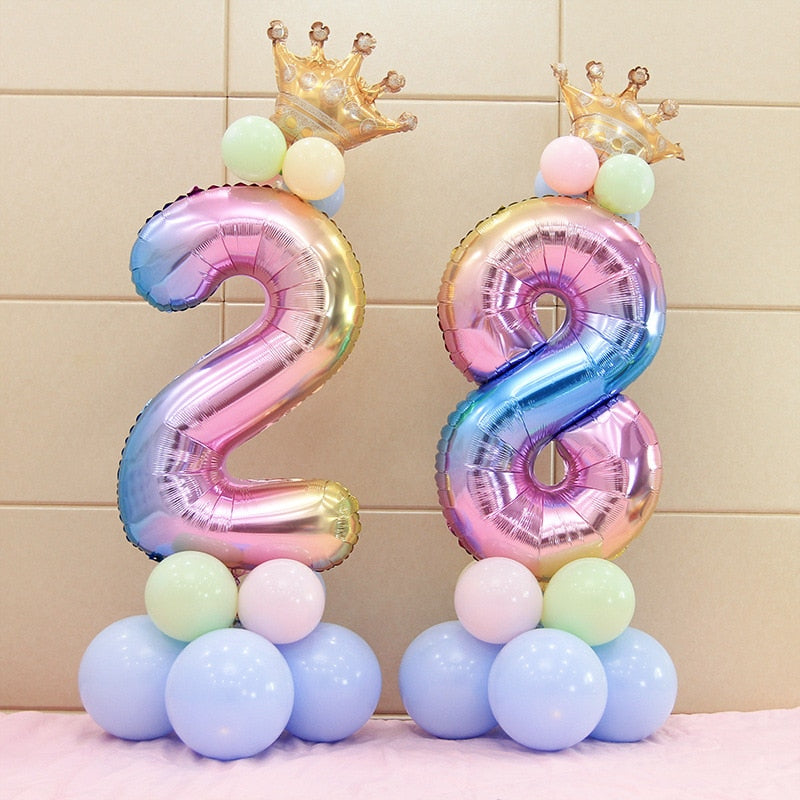 Set Rainbow Number Foil Balloons