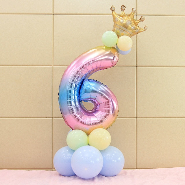 Set Rainbow Number Foil Balloons
