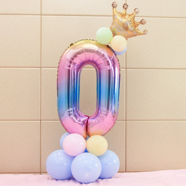 Set Rainbow Number Foil Balloons