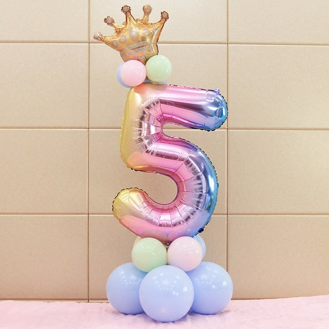 Set Rainbow Number Foil Balloons