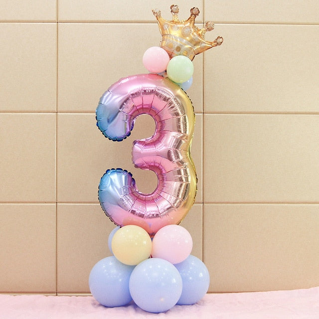 Set Rainbow Number Foil Balloons