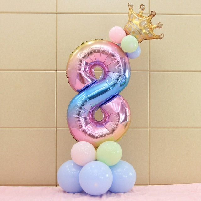 Set Rainbow Number Foil Balloons