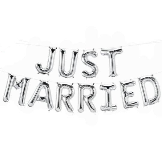 Just Married Silver Foil Letters