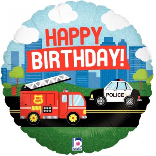 Happy Birthday Firetruck and Police Car